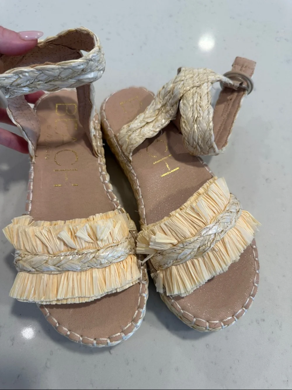 Fringed Raffia Platform Espadrille Sandals - Natural